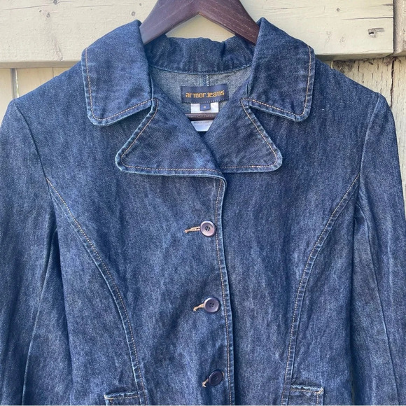 Vintage Y2K Denim Blazer Jacket Size Small Dark Wash Blue Jean Cotton - Picture 3 of 7
